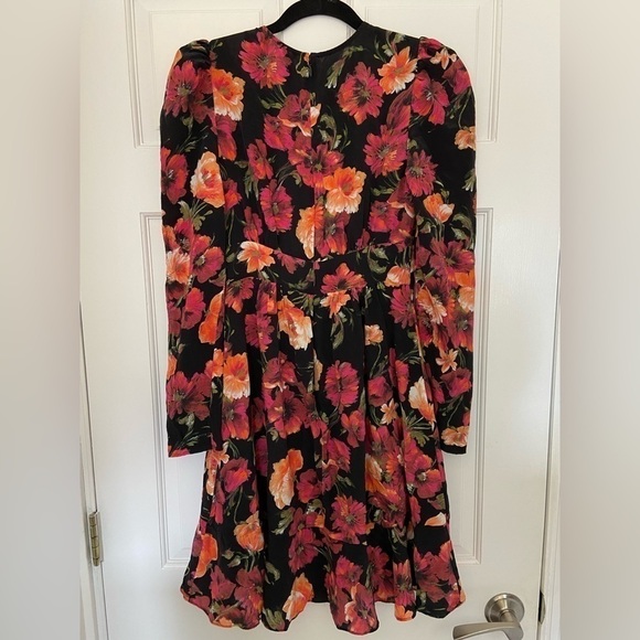 The Kooples Silk Black Pink Orange Floral Long Sleeve Button Formal Ruffle Dress - Picture 9 of 16